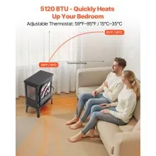 25.5 Inch Freestanding Electric Fireplace Heater 1500W Adjustable Flames Remote
