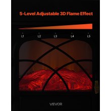 25.5 Inch Freestanding Electric Fireplace Heater 1500W Adjustable Flames Remote