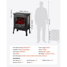 25.5 Inch Freestanding Electric Fireplace Heater 1500W Adjustable Flames Remote