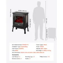 25.5 Inch Freestanding Electric Fireplace Heater 1500W Adjustable Flames Remote