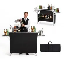 VEVOR Folding Portable Bar Table, 1100 x 390 x 880 mm, with Carry Bag, Storage Shelf, and Detachable Skirt, Quick and Easy Setup, Foldable Mobile Bartending Station for Events, Party, Tradeshow