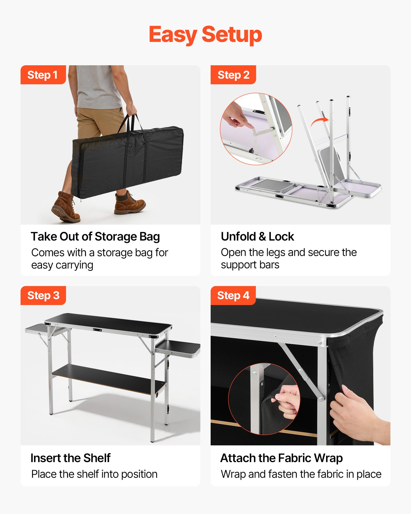 VEVOR Folding Portable Bar Table, 1100 x 390 x 880 mm, with Carry Bag, Storage Shelf, and Detachable Skirt, Quick and Easy Setup, Foldable Mobile Bartending Station for Events, Party, Tradeshow