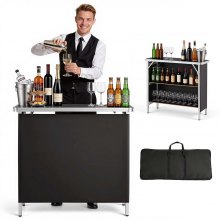 VEVOR Folding Portable Bar Table, 38.6 x 15.2 x 34.3 in, with Carry Bag, Storage Shelf, and Detachable Skirt, Quick and Easy Setup, Foldable Mobile Bartending Station for Events, Party, Tradeshow