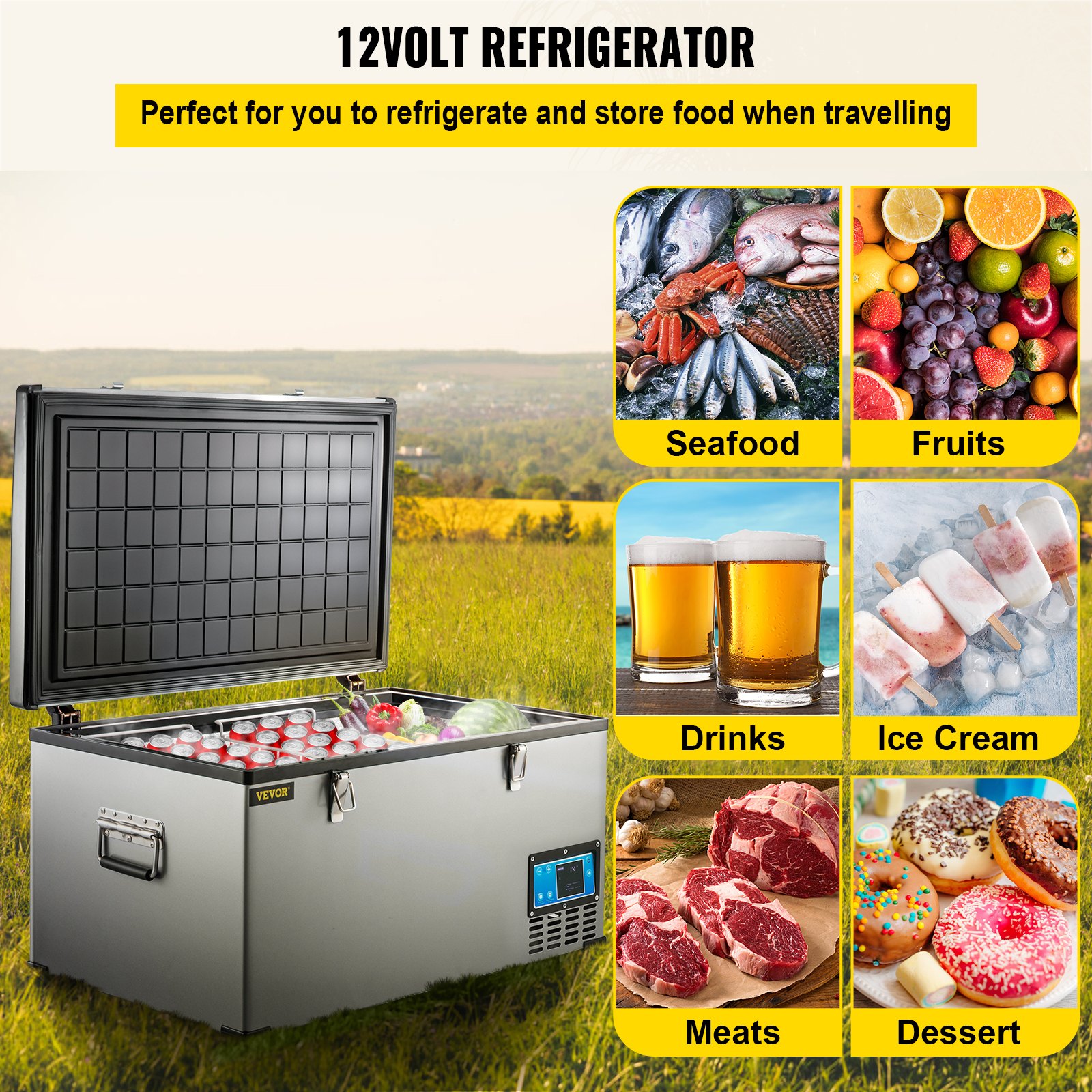 VEVOR 12volt Car Refrigerator Portable Freezer 90Qt Camping Refrigerator Outdoor