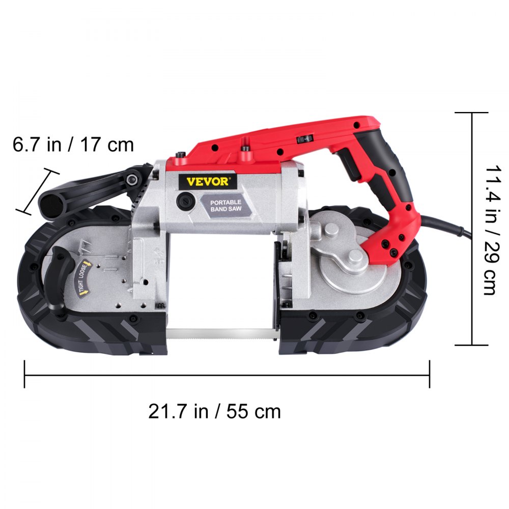 Sierra de cinta con cable VEVOR, capacidad de corte de 5 pulgadas, velocidad variable, portátil, motor de 10 A, para metal, madera, tubos, tuberías, varillas de refuerzo y plástico.
