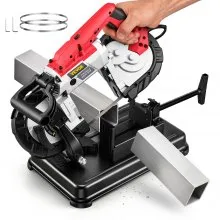VEVOR Portable Band Saw, 110V 10-Amp Corded Tool with Removable Steel Base, 5-Inch Capacity, 6-Level Variable Speed, 0 to 45 Degree Angle, Deep-Cut Band Saw for Steel, Aluminum, Iron, Wood and PVC