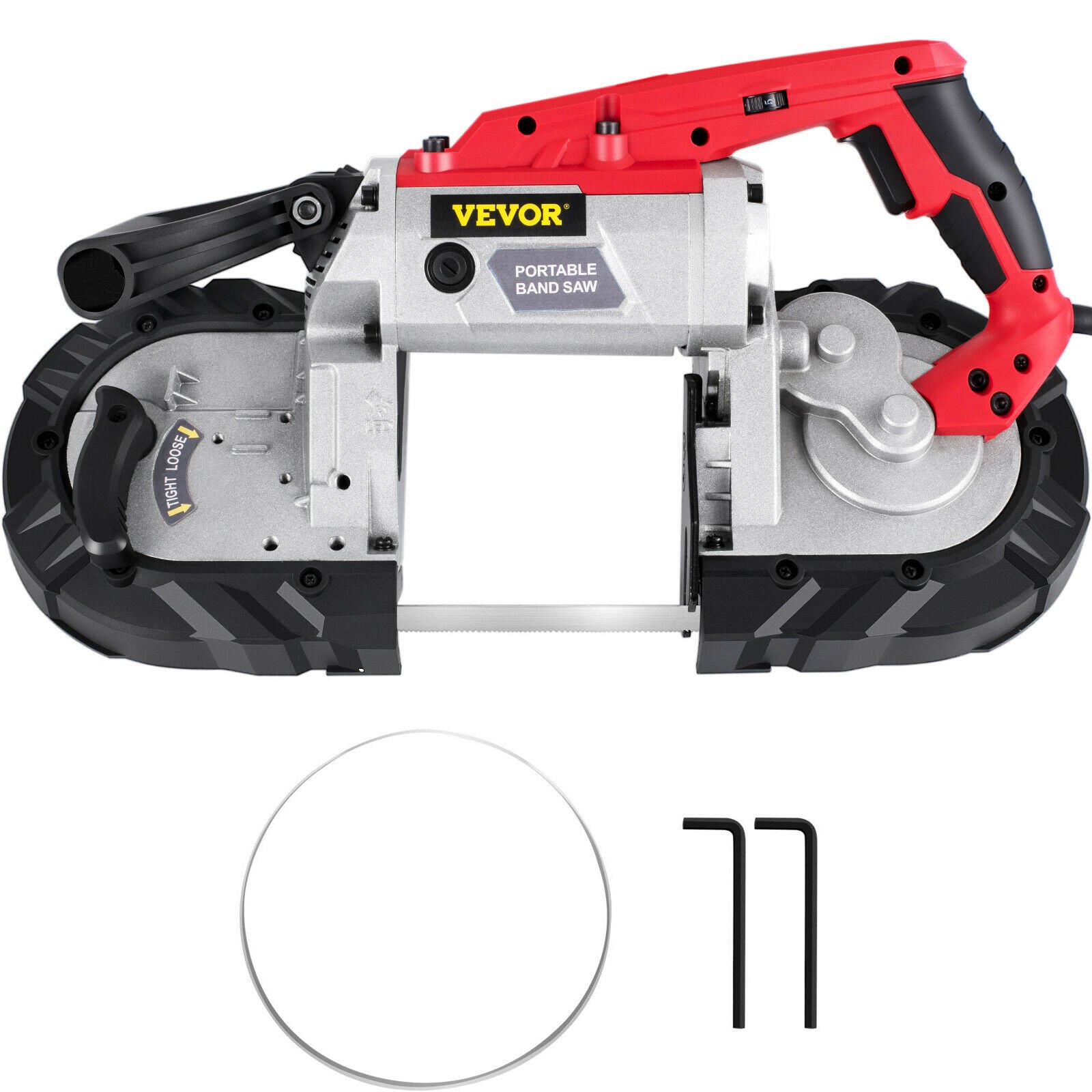 VEVOR Portable Band Saw, 127mm Cutting Capacity Cordless BandSaw, Variable Speed Hand held Band Saw, 10Amp Motor Portable Bandsaw, Deep Cut Bandsaw for Metal Wood Tubing Pipes Rebar and Plastic