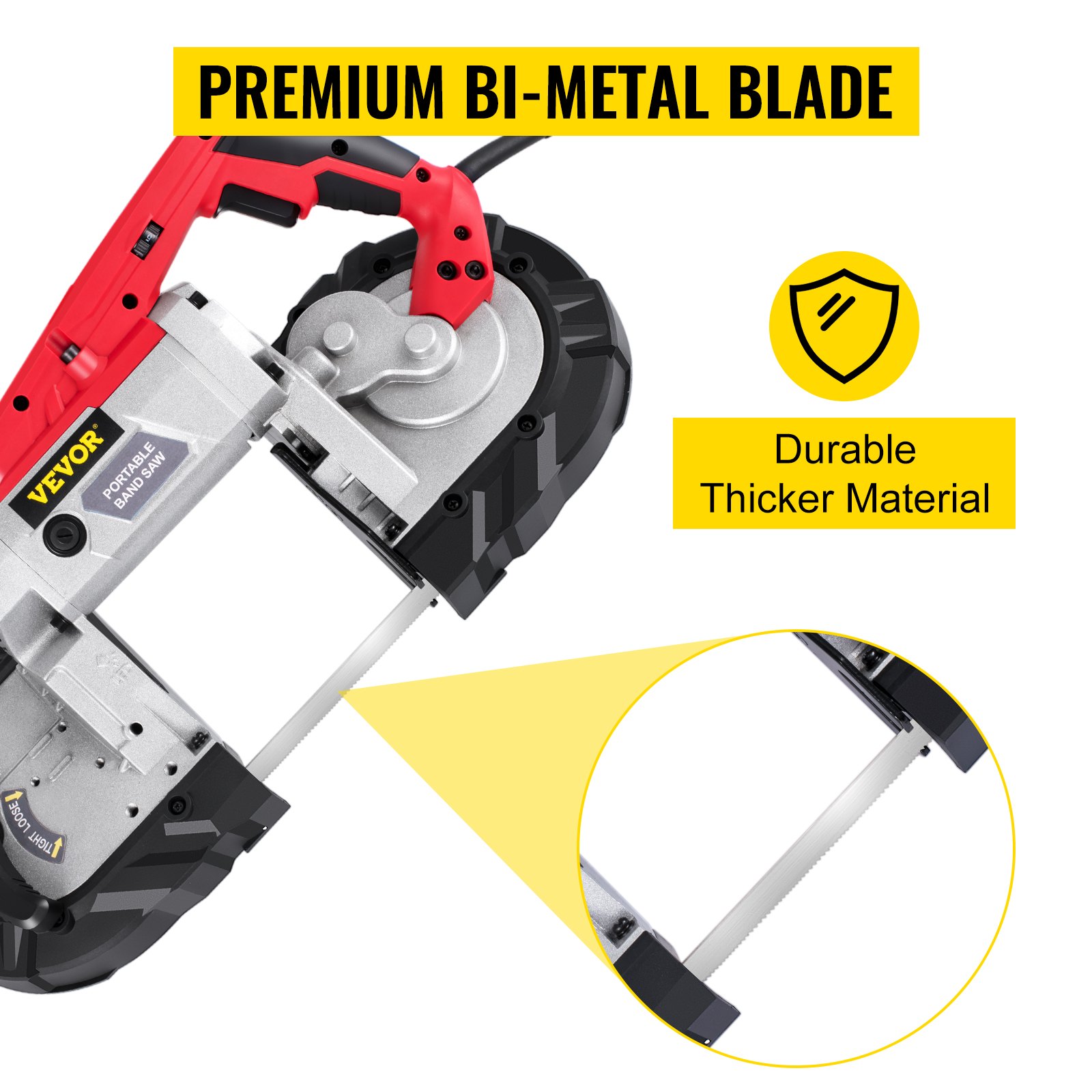 VEVOR Portable Band Saw, 127mm Cutting Capacity Cordless BandSaw, Variable Speed Hand held Band Saw, 10Amp Motor Portable Bandsaw, Deep Cut Bandsaw for Metal Wood Tubing Pipes Rebar and Plastic