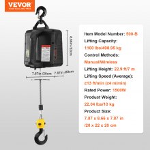 VEVOR 1100 lbs Electric Hoist Winch, 2-in-1 1500W Portable Power Winch Crane, 23 ft Lifting Height, Attic lift with Wireless Remote Control, for Garage, Warehouse, Factory Lifting Towing