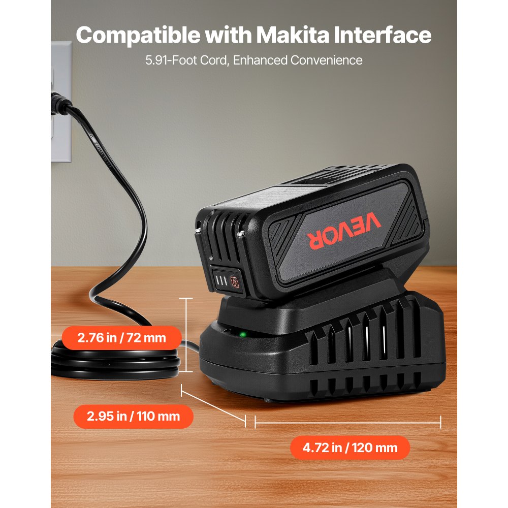 VEVOR 20V MAX, Portable Battery and Charger Combo, AC 220V, 4.0 Ah Lithium-Ion Battery Pack, 4000 mAh Large Capacity, Extended Runtime, Compatible with Series Tools, for Replacement and Fast Charging