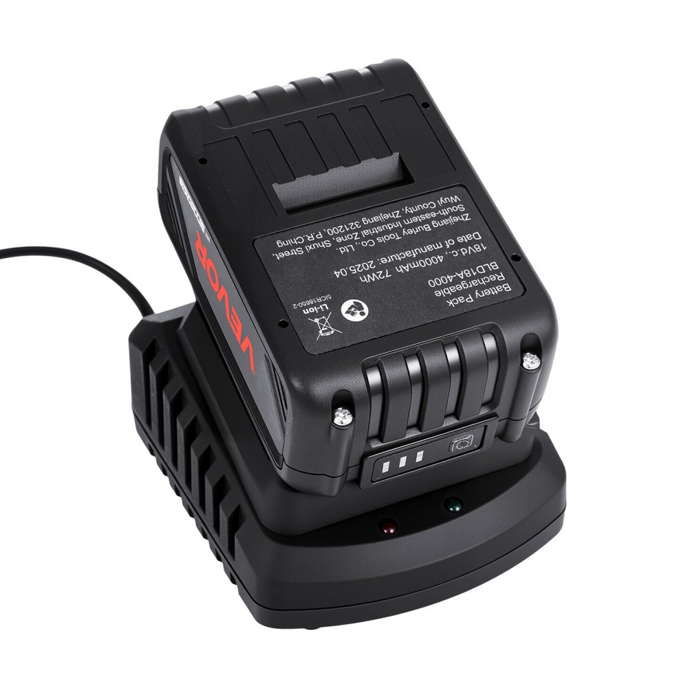 VEVOR 20V MAX, Portable Battery and Charger Combo, AC 220V, 4.0 Ah Lithium-Ion Battery Pack, 4000 mAh Large Capacity, Extended Runtime, Compatible with Series Tools, for Replacement and Fast Charging
