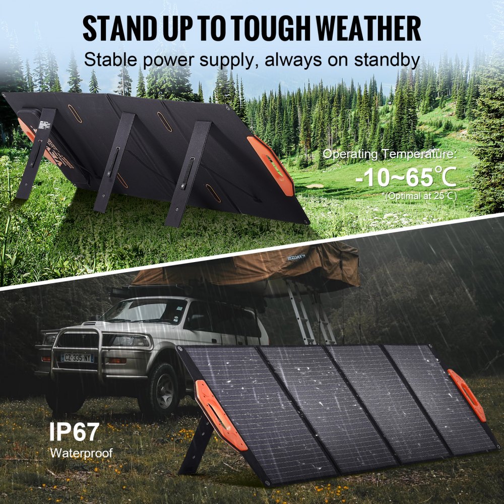 VEVOR Portable Monocrystalline Solar Panel, Monocrystallin120W Foldable e ETFE Solar Charger, 23% Efficiency Solar Panel with Type C, DC 18V, QC3.0 USB Port, IP67 Waterproof for Home, Off Grid, Hiking