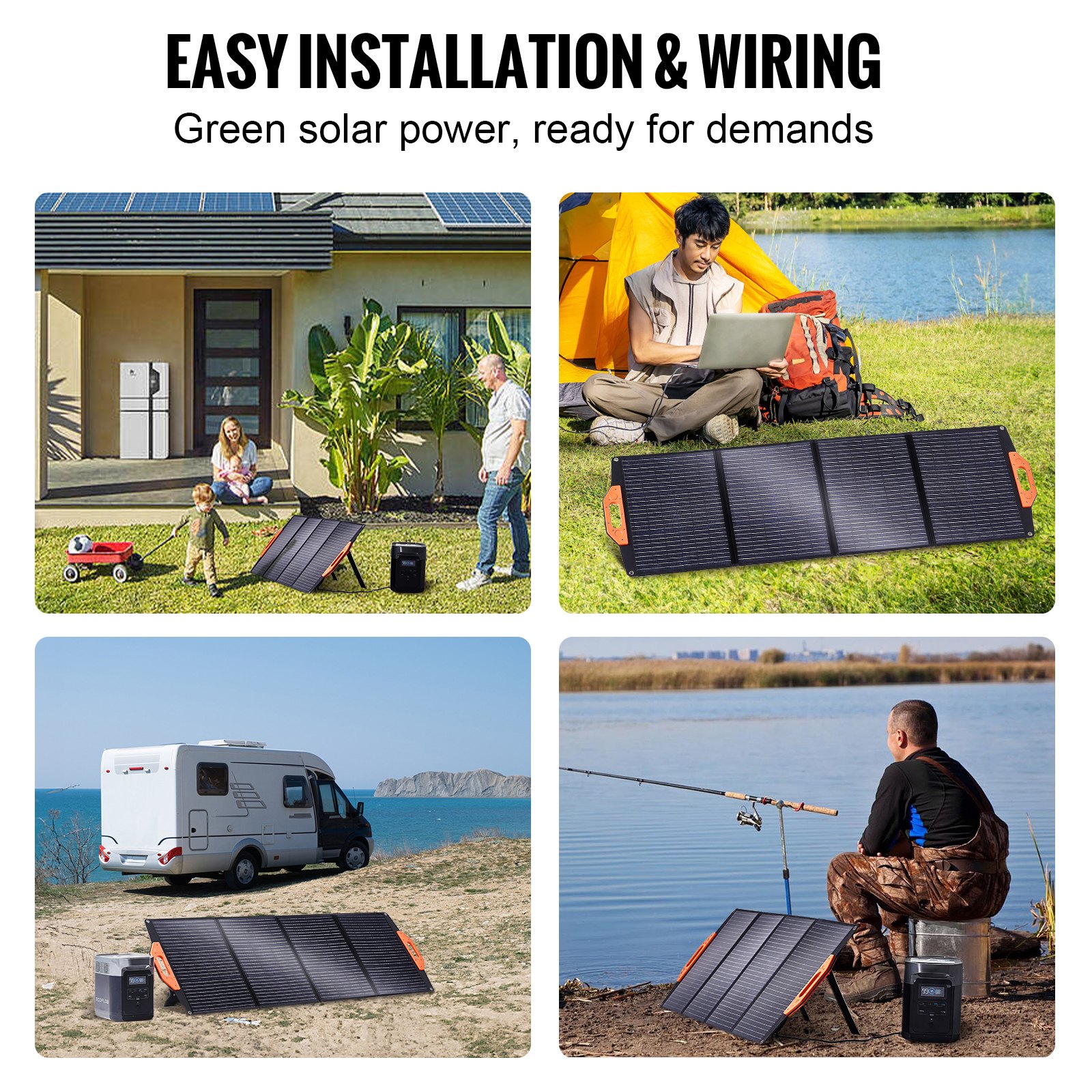 VEVOR Portable Monocrystalline Solar Panel, Monocrystallin120W Foldable e ETFE Solar Charger, 23% Efficiency Solar Panel with Type C, DC 18V, QC3.0 USB Port, IP67 Waterproof for Home, Off Grid, Hiking