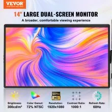 Extensor de pantalla portátil VEVOR, monitor triple extendido IPS FHD 1080P de 14" para portátiles de 13" a 17", monitor portátil giratorio con puerto USB-C/USB-A/Mini HDMI, compatible con Mac/Wins/Android/Switch/PS5