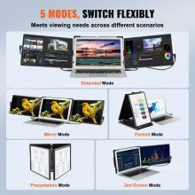 Extensor de pantalla portátil VEVOR, monitor triple extendido IPS FHD 1080P de 14" para portátiles de 13" a 17", monitor portátil giratorio con puerto USB-C/USB-A/Mini HDMI, compatible con Mac/Wins/Android/Switch/PS5