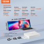 VEVOR laptop screen extender with 14" 1080p ips display, dual type-c, mini hdmi, and 210° rotation.