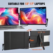 VEVOR Portable Laptop Screen Extender, 14" FHD 1080P IPS Dual Extended Monitor for 13"-17" Laptop, Swivel Portable Monitor USB-C/USB-A/Mini HDMI Port, Compatible with Mac/Wins/Android/Switch/PS5