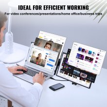 VEVOR Portable Laptop Screen Extender, 14" FHD 1080P IPS Dual Extended Monitor for 13"-17" Laptop, Swivel Portable Monitor USB-C/USB-A/Mini HDMI Port, Compatible with Mac/Wins/Android/Switch/PS5