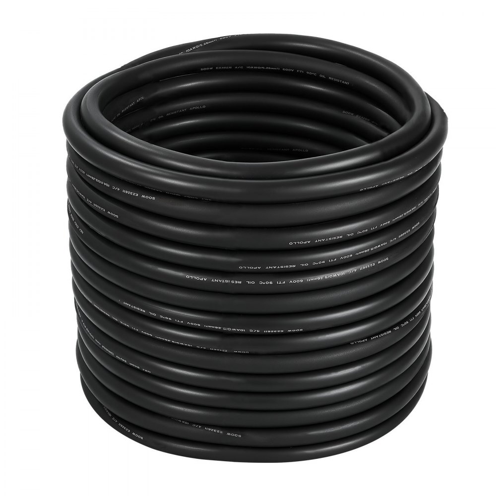 VEVOR 100 FT 10AWG Portable Power Cable (4 Conductor), Heavy Duty 600V SOOW Electrical Power Cable, Industrial Grade Electric Wire, Premium CPE Rubber Jacket, Copper Extension Cord for Welder Machine