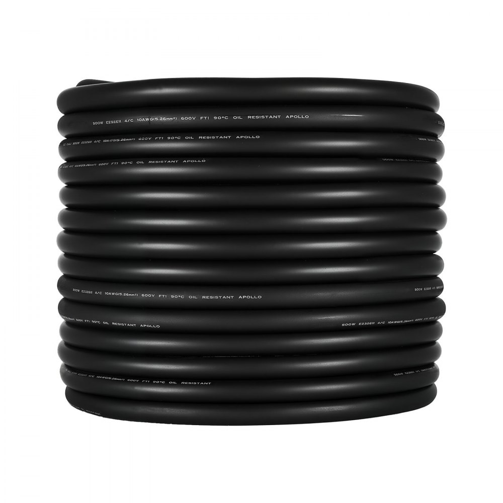 VEVOR 100 FT 10AWG Portable Power Cable (4 Conductor), Heavy Duty 600V SOOW Electrical Power Cable, Industrial Grade Electric Wire, Premium CPE Rubber Jacket, Copper Extension Cord for Welder Machine