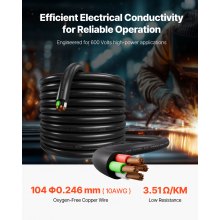 100 FT 6AWG Premium Electrical Power Cable Extension Cord Copper Wire 600V