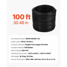 100 FT 6AWG Premium Electrical Power Cable Extension Cord Copper Wire 600V
