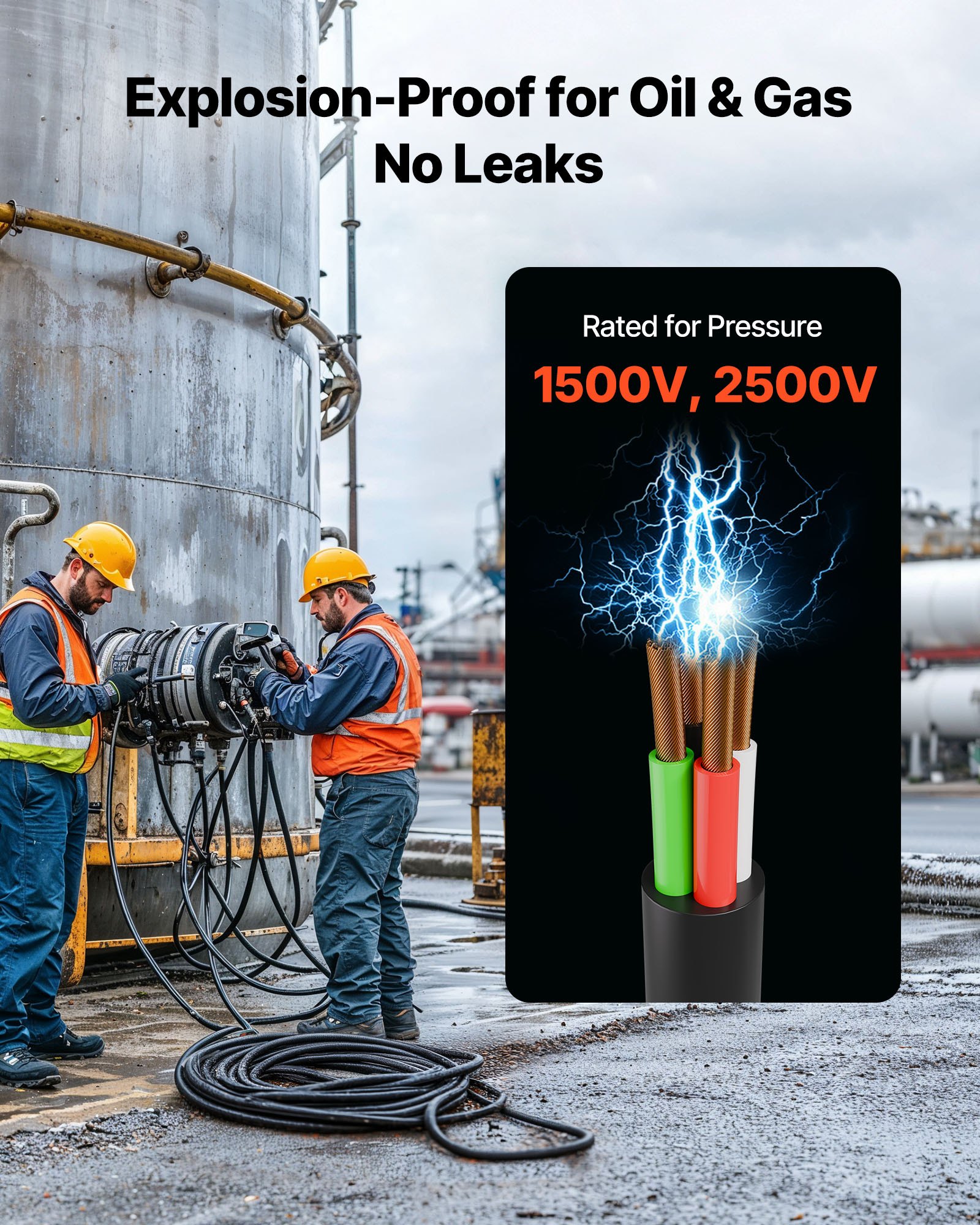 VEVOR 100 FT 10AWG Portable Power Cable (4 Conductor), Heavy Duty 600V SOOW Electrical Power Cable, Industrial Grade Electric Wire, Premium CPE Rubber Jacket, Copper Extension Cord for Welder Machine