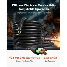 50 FT 10AWG Premium Electrical Power Cable Copper Extension Cord Wire 600V
