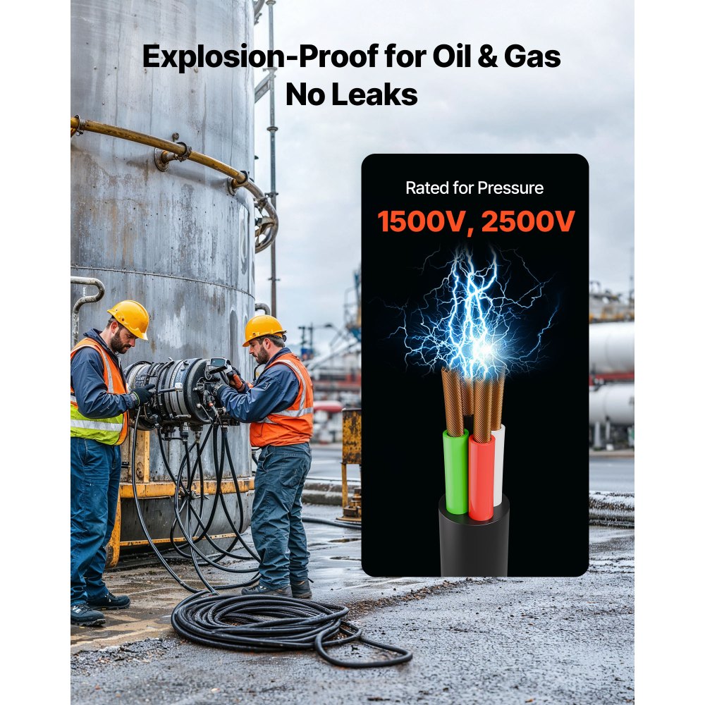 VEVOR 7.62 m 6AWG Portable Power Cable (4 Conductor), Heavy Duty 600V SOOW Electrical Power Cable, Industrial Grade Electric Wire, Premium CPE Rubber Jacket, Copper Extension Cord for Welder Machine