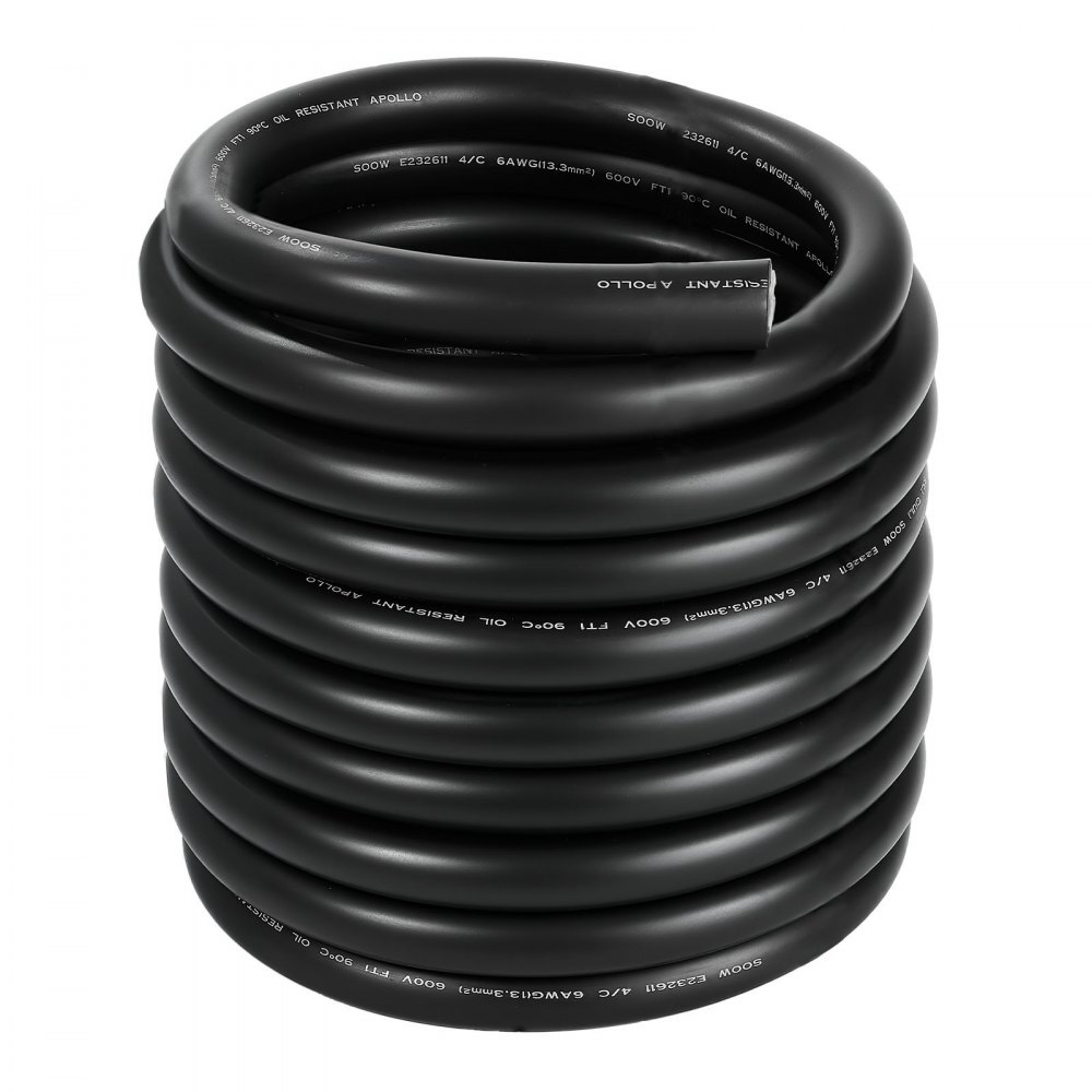 VEVOR 7.62 m 6AWG Portable Power Cable (4 Conductor), Heavy Duty 600V SOOW Electrical Power Cable, Industrial Grade Electric Wire, Premium CPE Rubber Jacket, Copper Extension Cord for Welder Machine