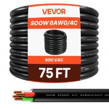 75 FT 6AWG Premium Electrical Power Cable Extension Cord Copper Wire 600V