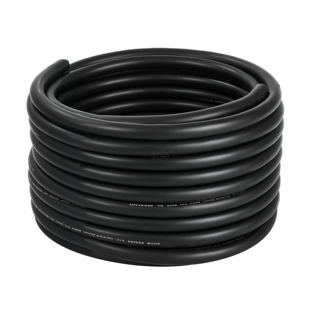 VEVOR 100 FT 10AWG Portable Power Cable (3 Conductor), Heavy Duty 600V SOOW Electrical Power Cable, Industrial Grade Electric Wire, Premium CPE Rubber Jacket, Copper Extension Cord for Welder Machine