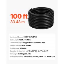 100 FT 6AWG Premium Electrical Power Cable Copper Extension Cord Wire 600V