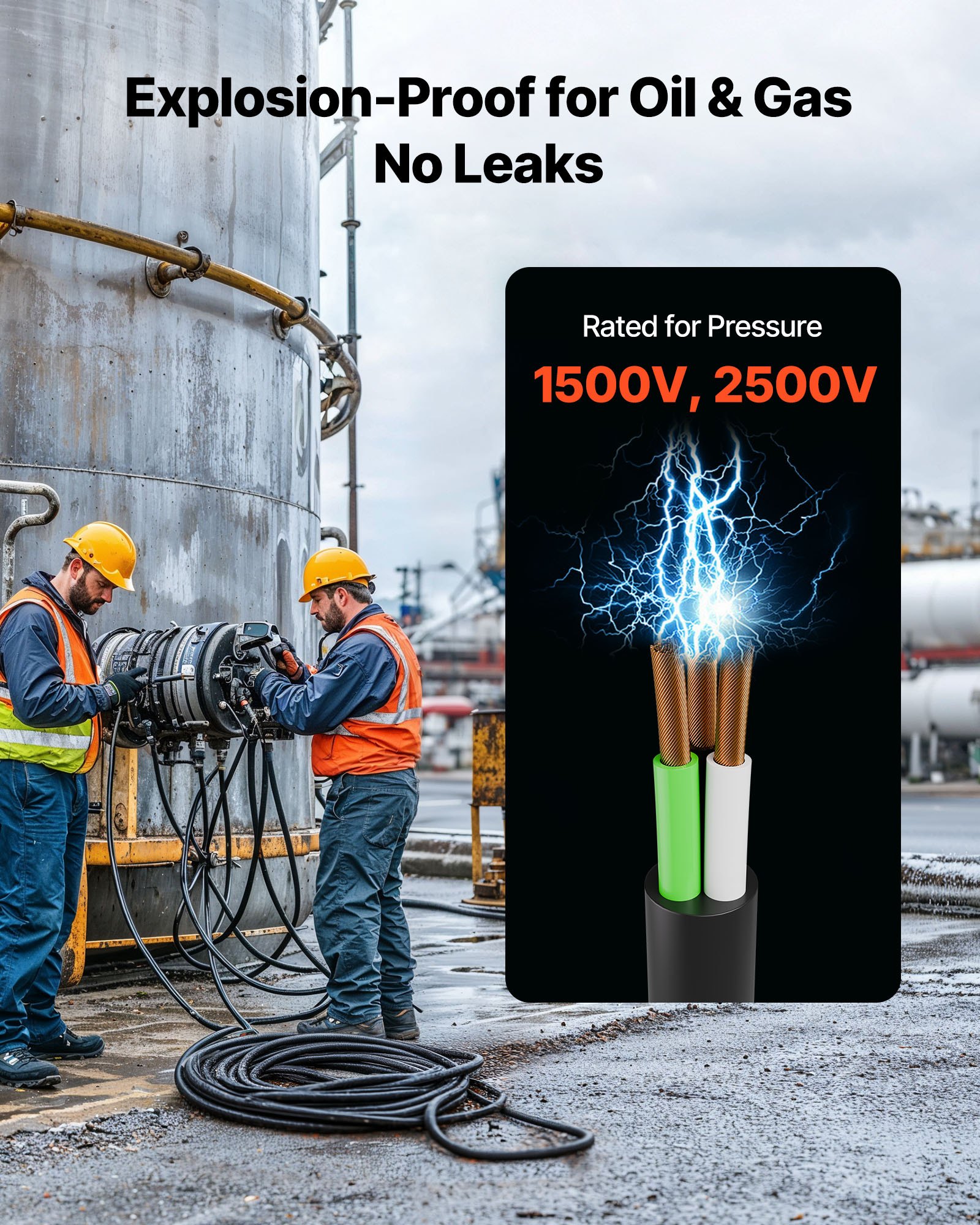 VEVOR 100 FT 10AWG Portable Power Cable (3 Conductor), Heavy Duty 600V SOOW Electrical Power Cable, Industrial Grade Electric Wire, Premium CPE Rubber Jacket, Copper Extension Cord for Welder Machine