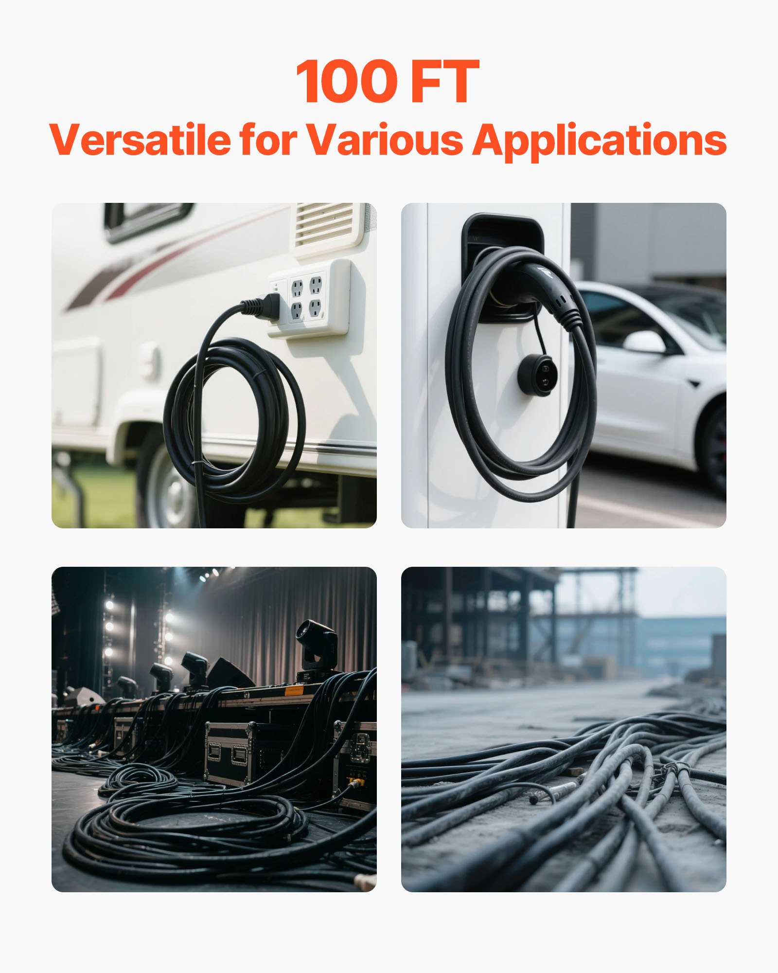 VEVOR 100 FT 10AWG Portable Power Cable (3 Conductor), Heavy Duty 600V SOOW Electrical Power Cable, Industrial Grade Electric Wire, Premium CPE Rubber Jacket, Copper Extension Cord for Welder Machine