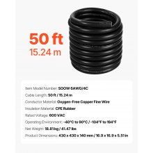50 FT 6AWG Premium Electrical Power Cable Extension Cord Copper Wire 600V