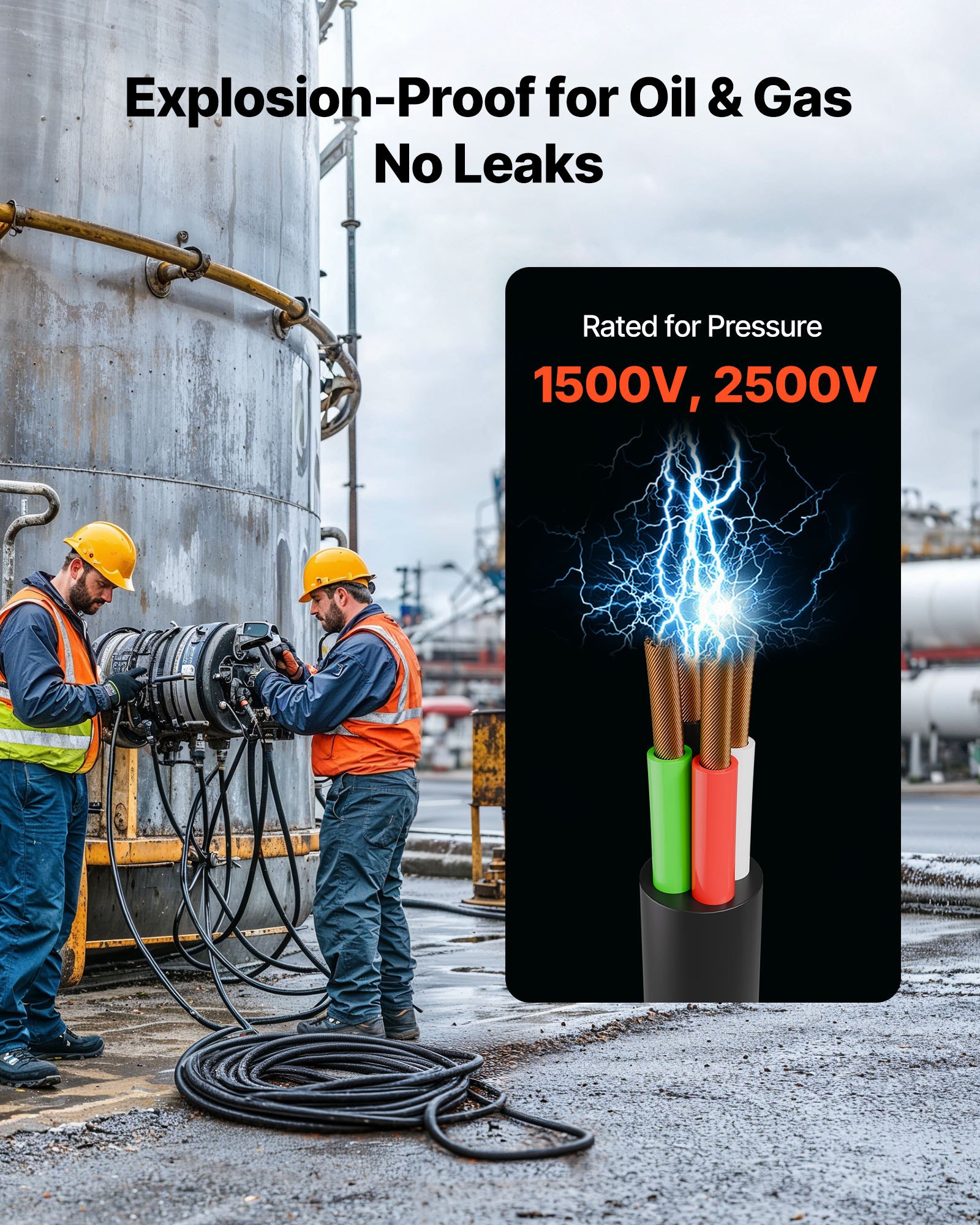 VEVOR 15.24 m 6AWG Portable Power Cable (4 Conductor), Heavy Duty 600V SOOW Electrical Power Cable, Industrial Electric Wire, Premium CPE Rubber Jacket, Copper Extension Cord for Welder Machine