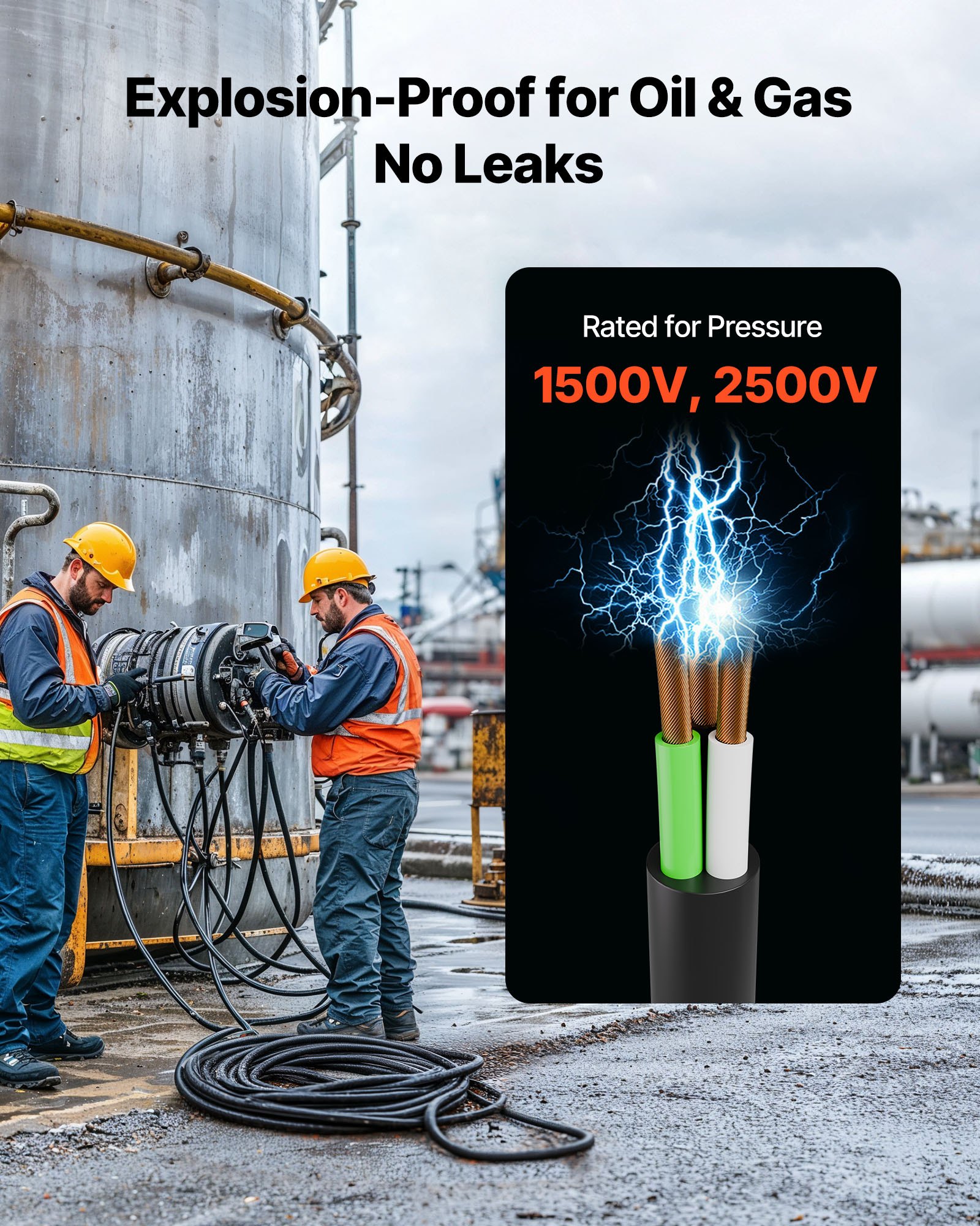 VEVOR 15.24 m 6AWG Portable Power Cable (3 Conductor), Heavy Duty 600V SOOW Electrical Power Cable, Industrial Electric Wire, Premium CPE Rubber Jacket, Copper Extension Cord for Welder Machine