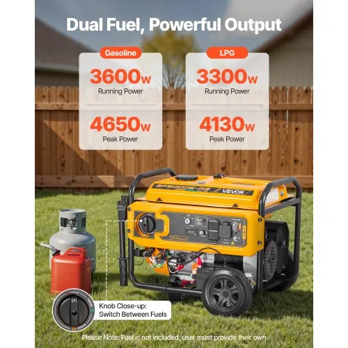 VEVOR LPG Portable Generator  4130W, 224cc, 15.6L, Electric