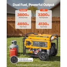VEVOR Portable Generator, Gasoline 4650W Peak Watt & LPG 4130W Peak Watt Dual Fuel Generator, Home Backup Generators with Electric Start, Gasoline & LPG Powered, CO Sensor, 20A & 50A Outlets