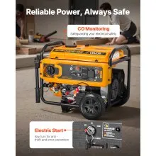 VEVOR Portable Generator, Gasoline 4650W Peak Watt & LPG 4130W Peak Watt Dual Fuel Generator, Home Backup Generators with Electric Start, Gasoline & LPG Powered, CO Sensor, 20A & 50A Outlets