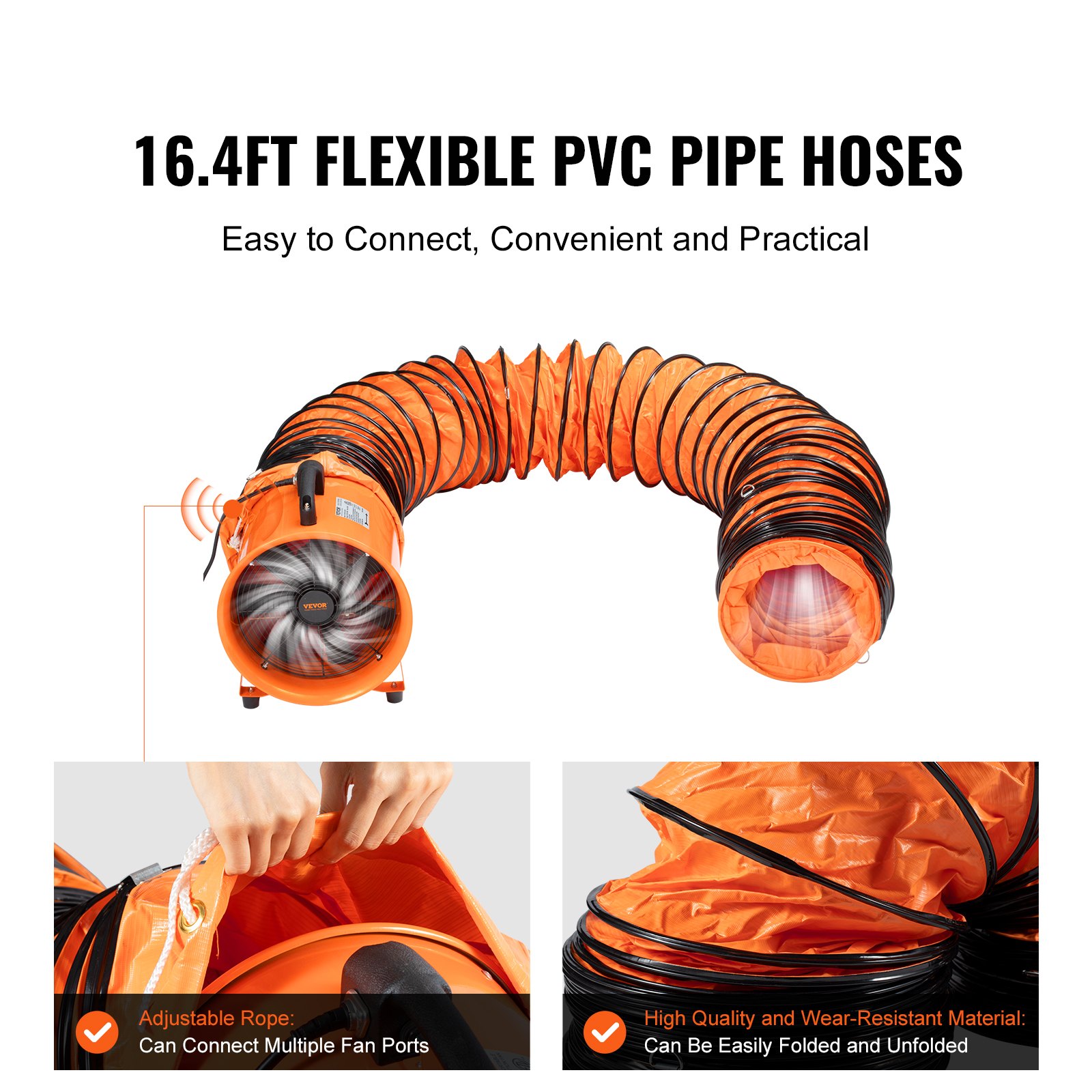 VEVOR Portable Ventilator, 304.8mm Heavy Duty Cylinder Fan with 5m Duct Hose, 367W Strong Shop Exhaust Blower 2574CFM, Industrial Utility Blower for Sucking Dust, Smoke, Smoke Home/Workplace
