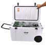 VEVOR insulated portable cooler filled with ice-cold drinks, wheeled design for easy transport.
