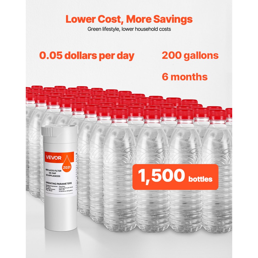 Filtro de agua de repuesto para refrigerador VEVOR, filtración de bloque de carbón para agua potable limpia, certificado para reducir cloro, sabor y olor, plomo, sedimentos y más de 70 contaminantes, blanco, 1 paquete