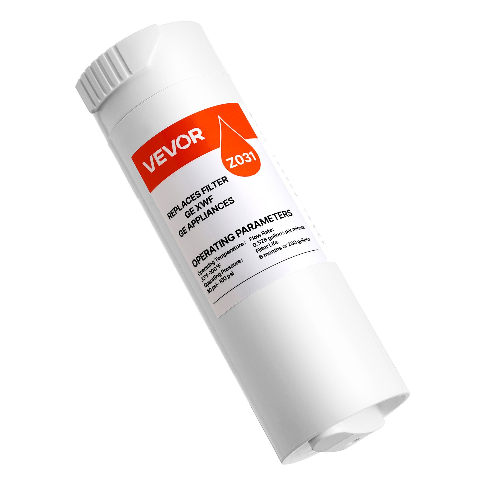 Filtro de agua de repuesto para refrigerador VEVOR, filtración de bloque de carbón para agua potable limpia, certificado para reducir cloro, sabor y olor, plomo, sedimentos y más de 70 contaminantes, blanco, 1 paquete