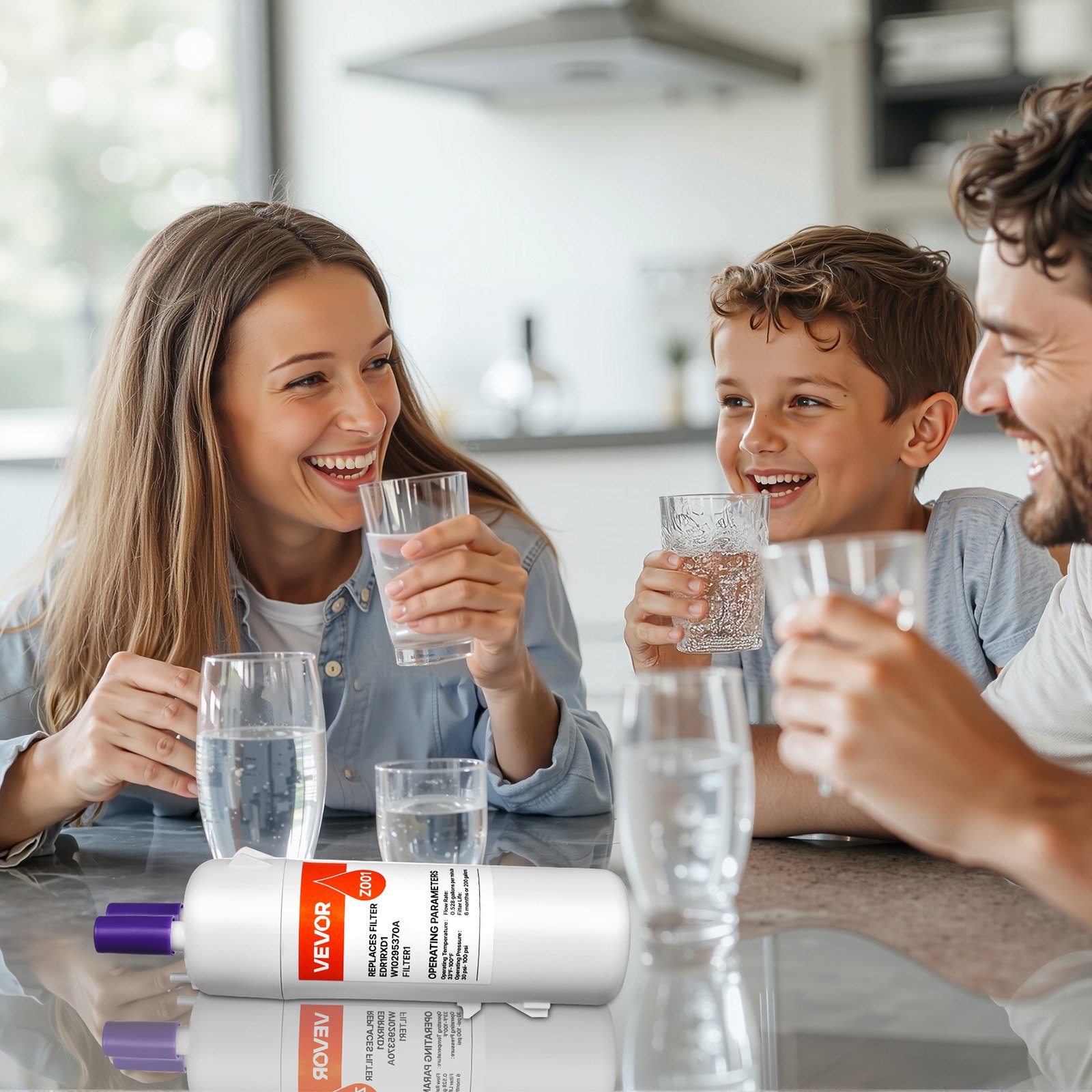 Filtro de agua de repuesto para refrigerador VEVOR, filtración de bloque de carbón para agua potable limpia, certificado para reducir cloro, sabor y olor, plomo, sedimentos y más de 70 contaminantes, blanco, 1 paquete