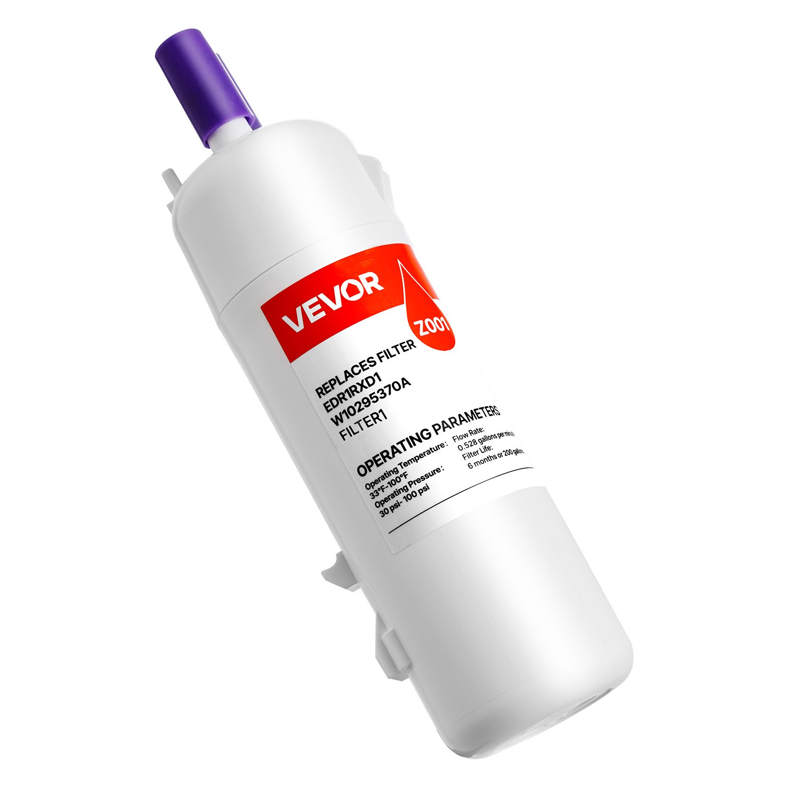 Filtro de agua de repuesto para refrigerador VEVOR, filtración de bloque de carbón para agua potable limpia, certificado para reducir cloro, sabor y olor, plomo, sedimentos y más de 70 contaminantes, blanco, 1 paquete