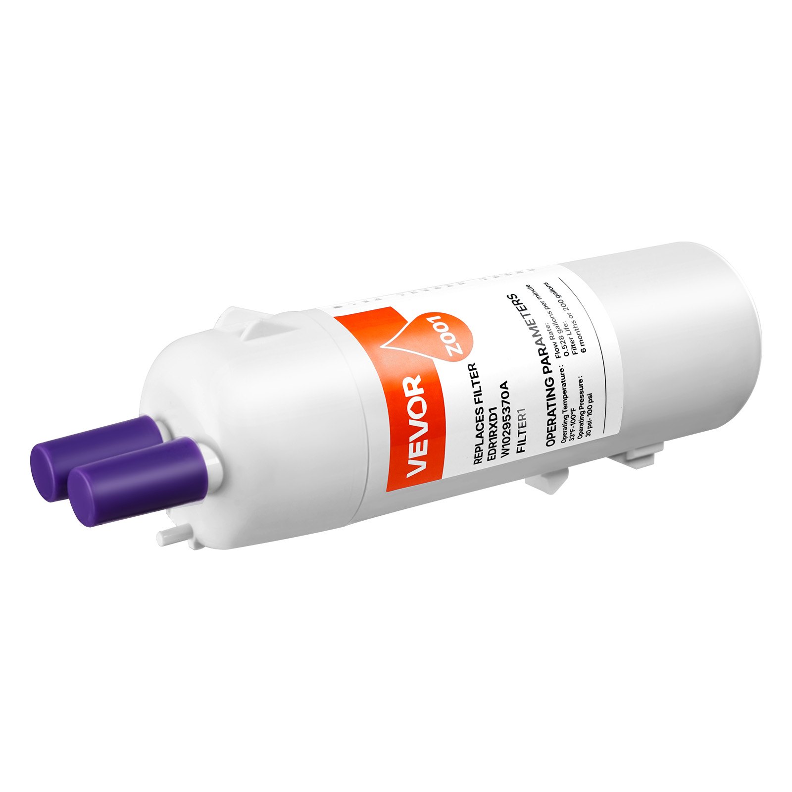Filtro de agua de repuesto para refrigerador VEVOR, filtración de bloque de carbón para agua potable limpia, certificado para reducir cloro, sabor y olor, plomo, sedimentos y más de 70 contaminantes, blanco, 1 paquete