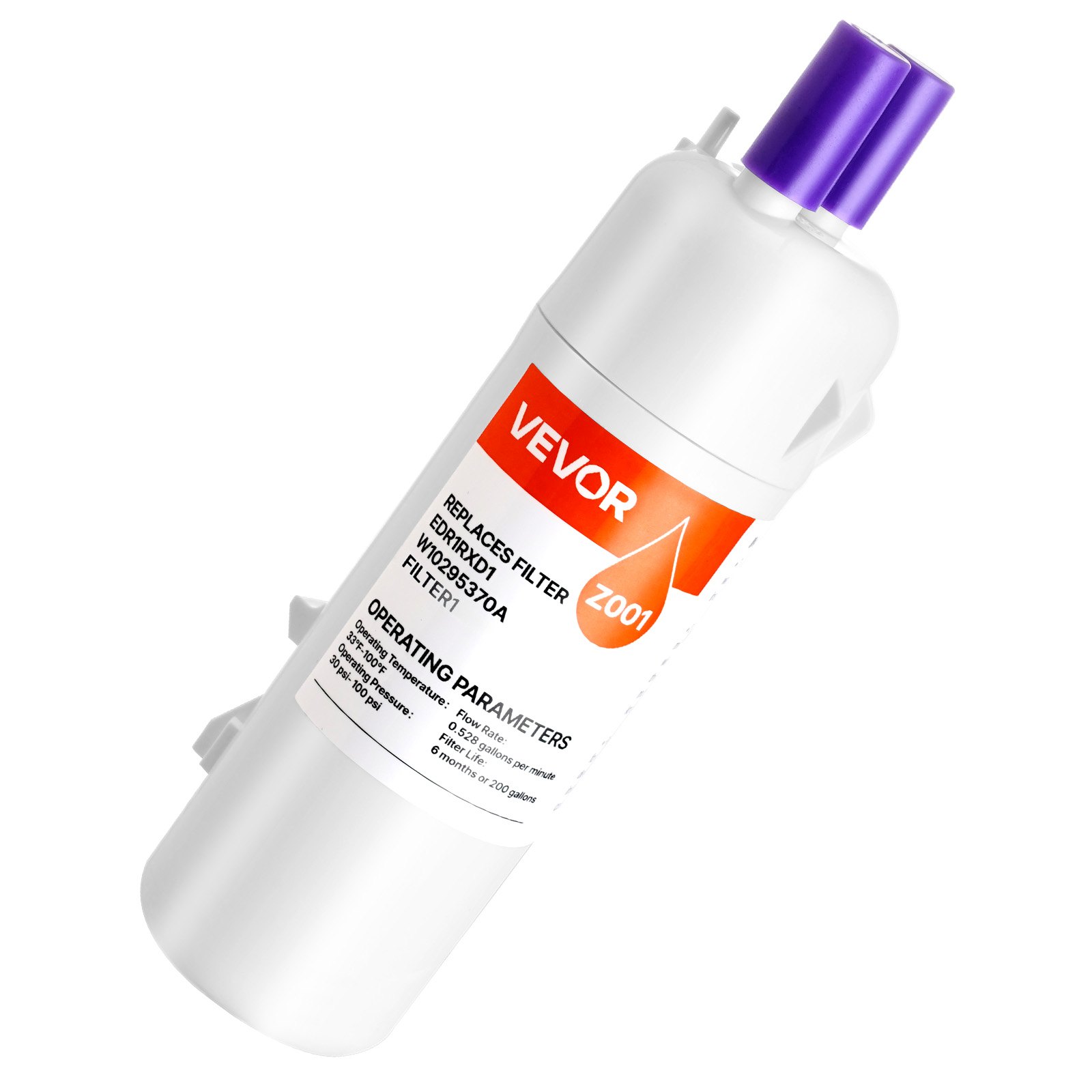 Filtro de agua de repuesto para refrigerador VEVOR, filtración de bloque de carbón para agua potable limpia, certificado para reducir cloro, sabor y olor, plomo, sedimentos y más de 70 contaminantes, blanco, 1 paquete