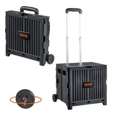 VEVOR Foldable Utility Cart, 80 lbs Load Capacity, Folding Portable Rolling Crate Handcart with Durable Heavy Duty Telescoping Handle and 2 Wheels for Travel Shopping Moving Luggage Office Use, Black